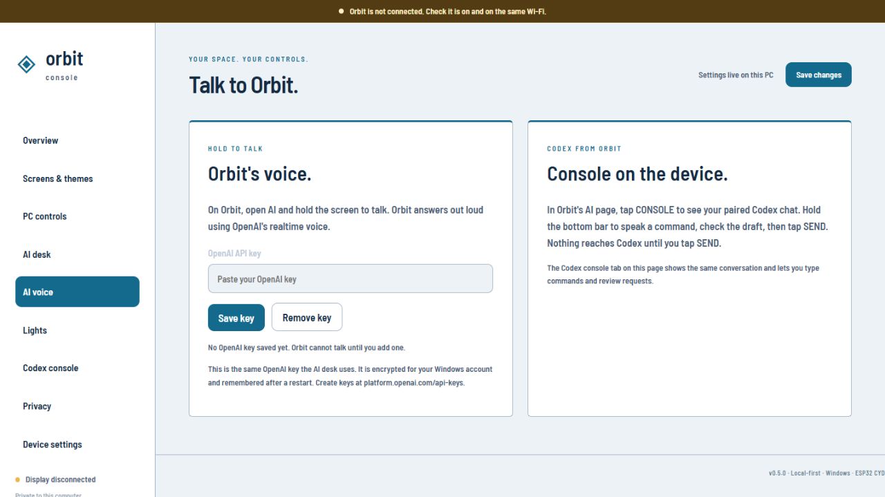 Orbit console: AI voice