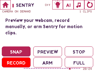 Orbit device UI: Sentry controls