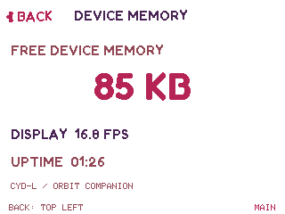 Orbit device UI: Setup Device Memory
