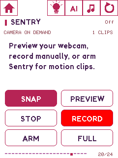 Orbit device UI: Sentry controls