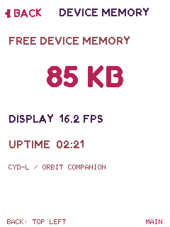 Orbit device UI: Setup Device Memory